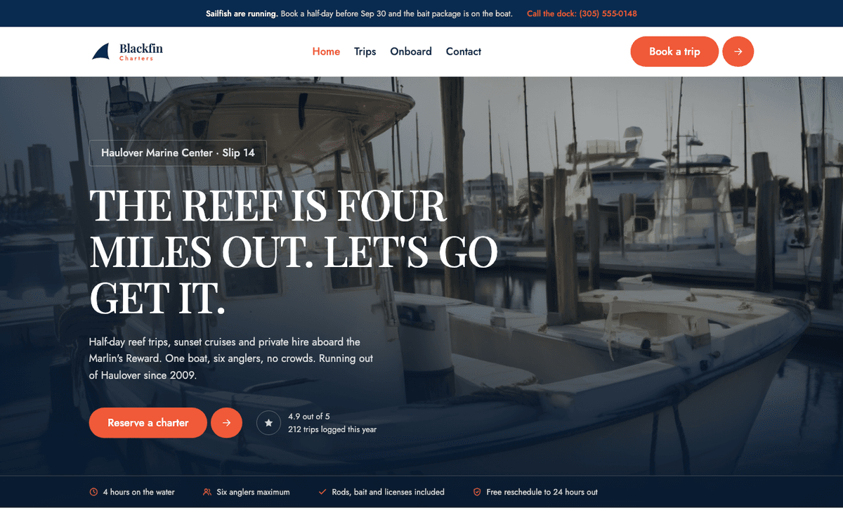 Blackfin Charters website